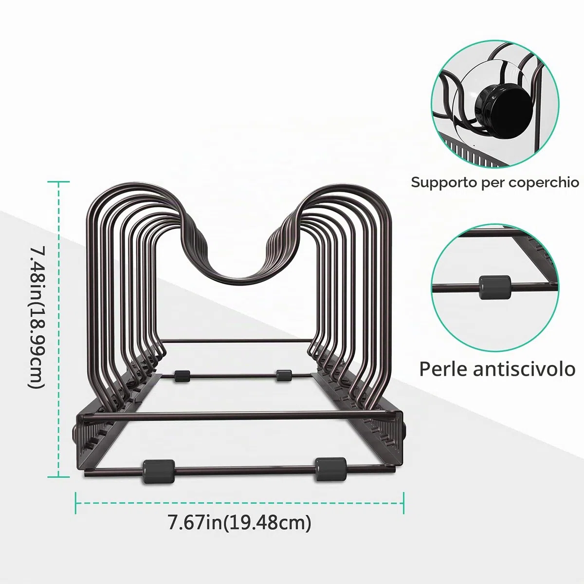 Puricon Porta Coperchi Pentole Salvaspazio in Metallo, Porta Padelle Allungabile con 10 Scomparti, Portacoperchi per Padelle, Coperchi Organizer Cucina-Bronzo