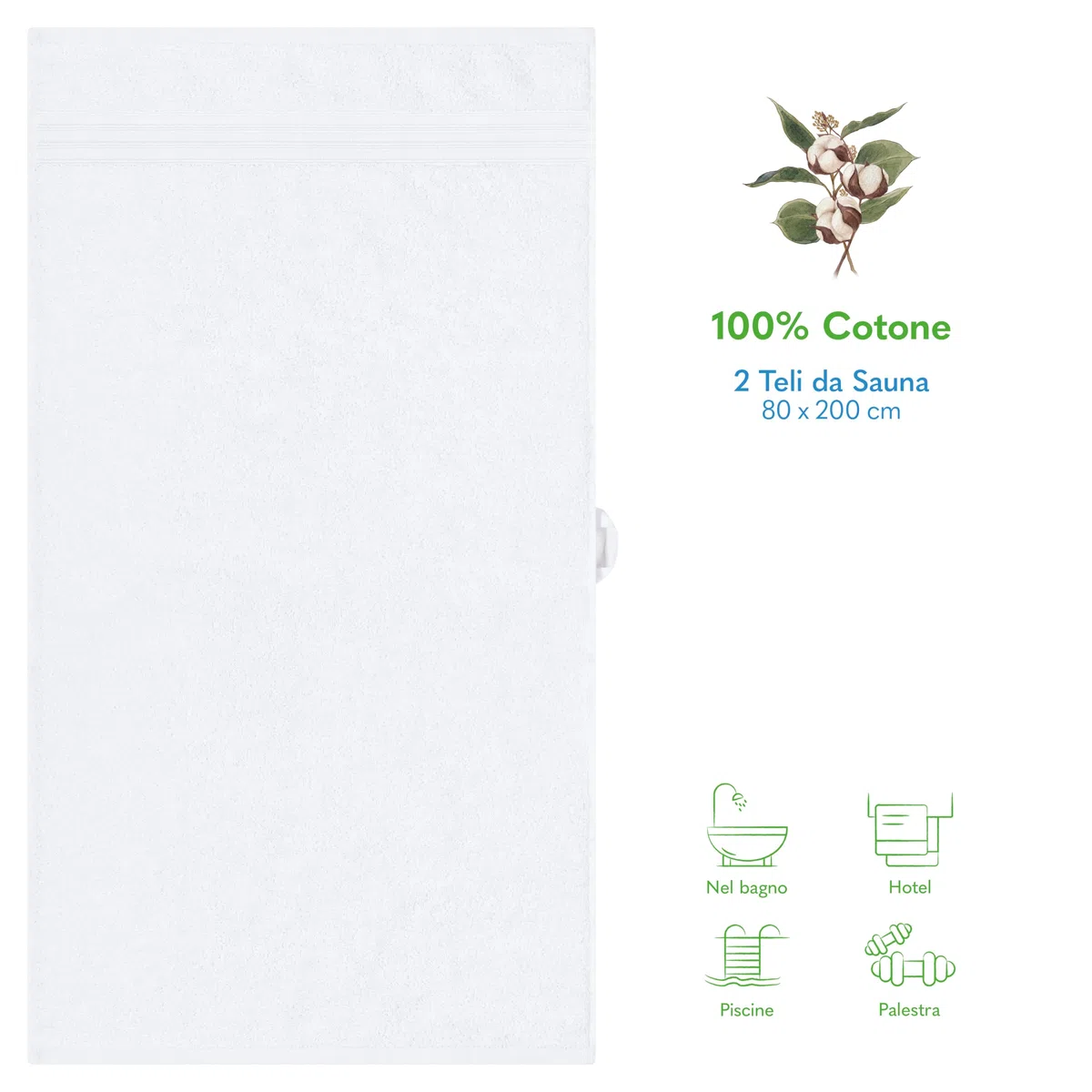 Hammetex Teli da Sauna Set da 2 80x200 cm – Teli da Bagno Extra Grandi – 100% Cotone Spugna, 500 GSM – Certificato OEKO-TEX – Morbidi, Assorbenti – con Asola