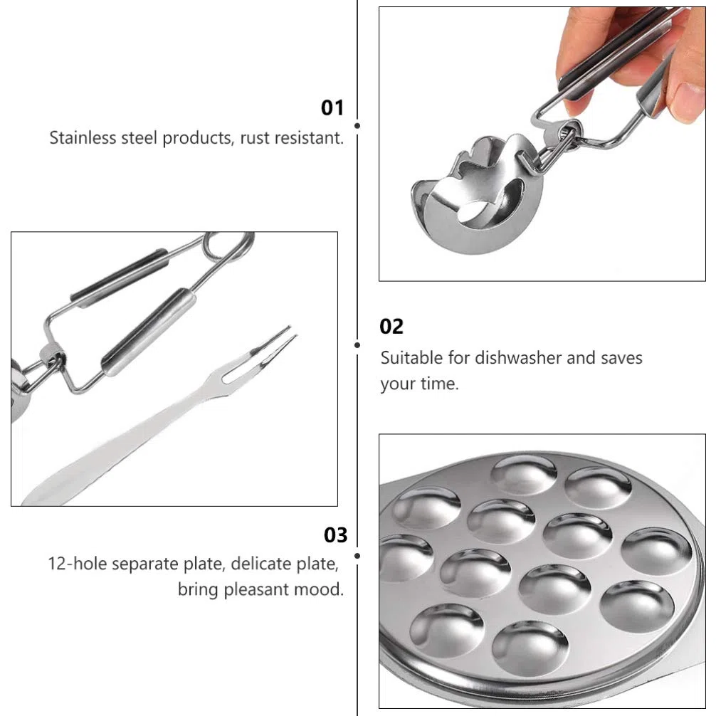 DOITOOL 2 Set di Piatto per Lumache Piatto per Lumache in Acciaio Inox 12 Fori con Pinze per Lumache E Forchette per Lumache per Ristorante Dell'hotel