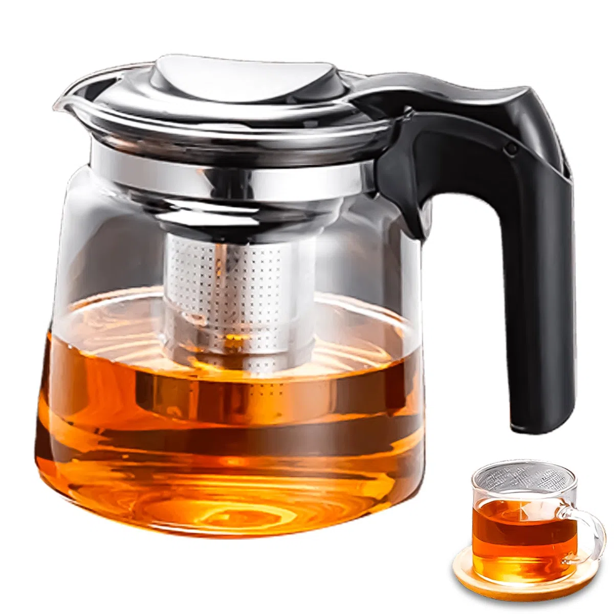 Teiera in vetro di alta qualità, resistente al calore, con coperchio, 1,5 litri, teiera in vetro con filtro in acciaio inox, ideale per la preparazione di tè sfusi