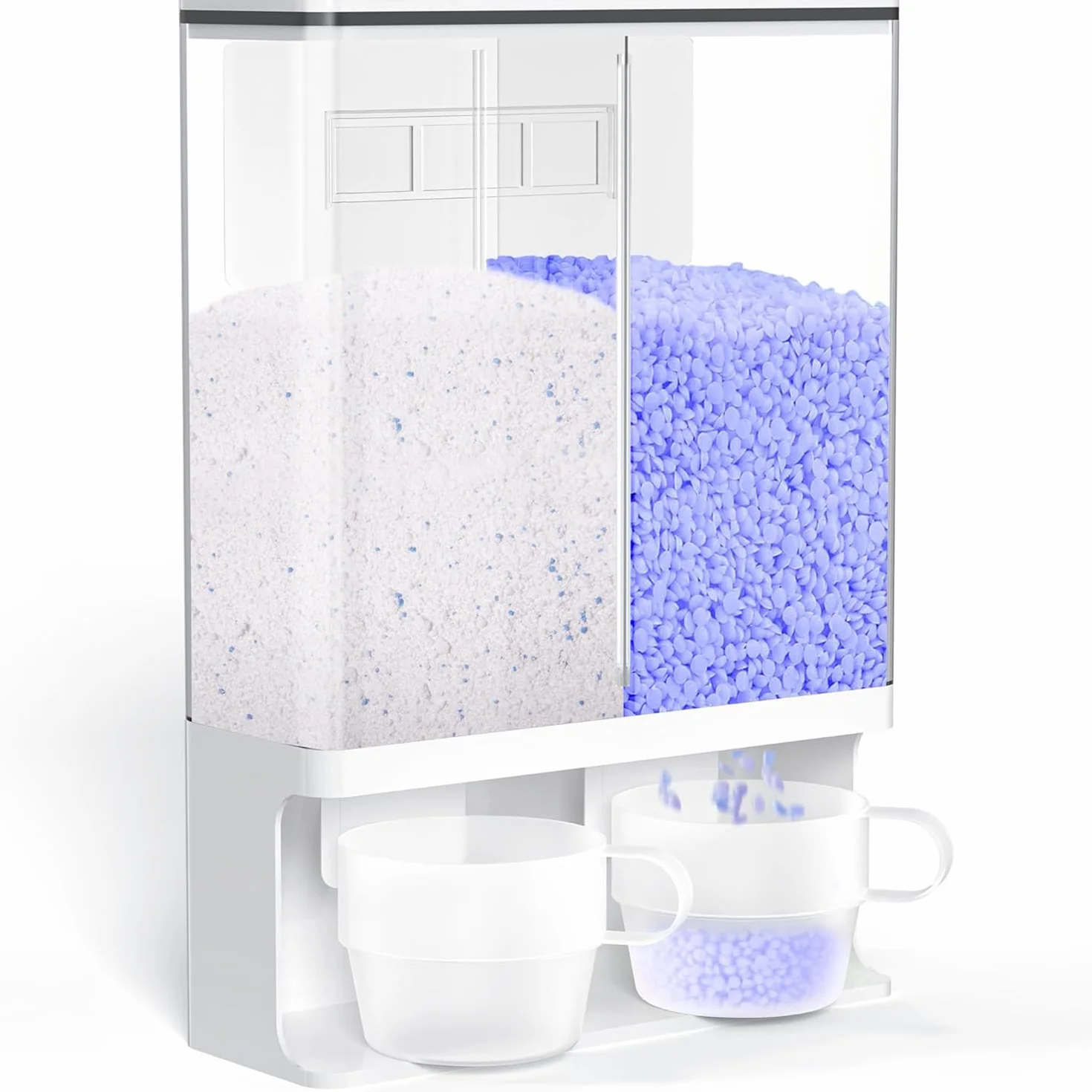 Contenitore per detersivo in polvere da 3 l, con 2 tazze, doppio dispenser per detersivo da parete, con coperchio, per perline di riso, cereali, cereali, cibo