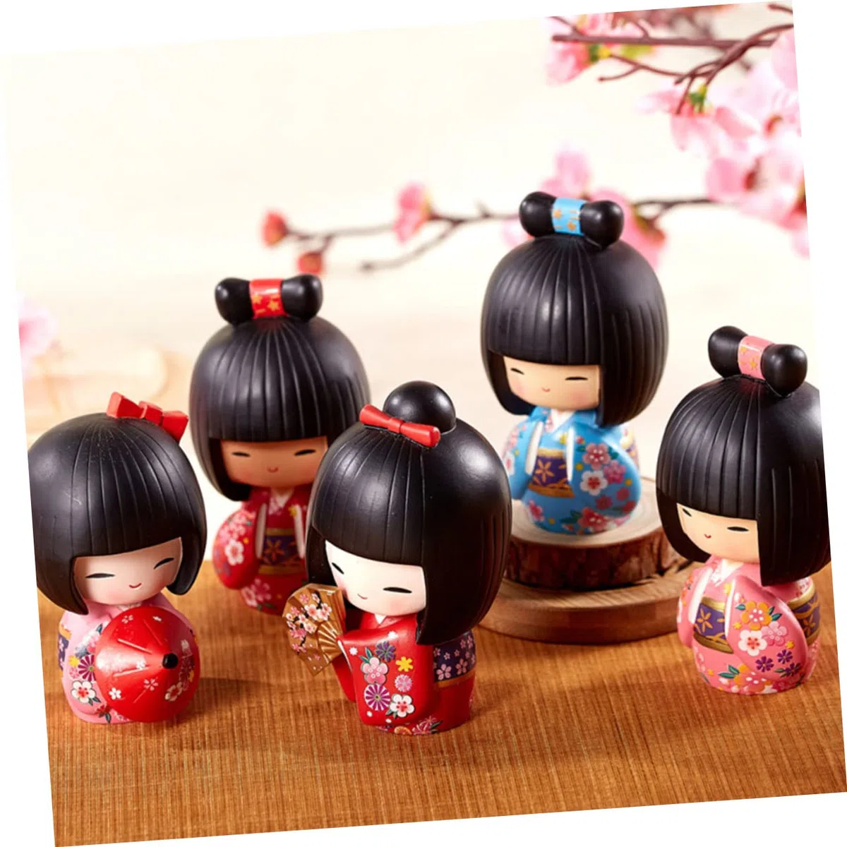 Artibetter 2Pcs Bambole In Miniatura Decorazione Auto Kimono Giapponese Artigianato Giapponese Statua Ombrello Giapponese Giapponese Kokeshi Bambola Casa Decorazione Giapponese Regalo Di