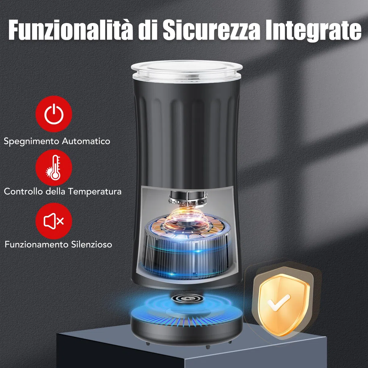 Montalatte Elettrico, Automatico 4 in 1 Cappuccinatore Elettrico, Schiuma di Latte Calda e Fredda, Montalatte Silenzioso per Caffè, Cappuccino, Macchiato, Cioccolata Calda, Nero