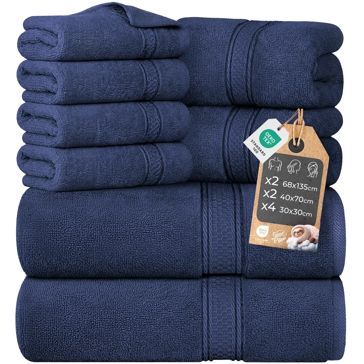 Cloud Pillow Set Asciugamani Bagno 8 Pezzi in Cotone 100% – 2 Teli Doccia 68x135 cm, 2 Asciugamani Viso 40x70 cm, 4 Lavette/Ospite 30x30 cm – Morbidi, Ultra Assorbenti e Resistenti ai Lavaggi