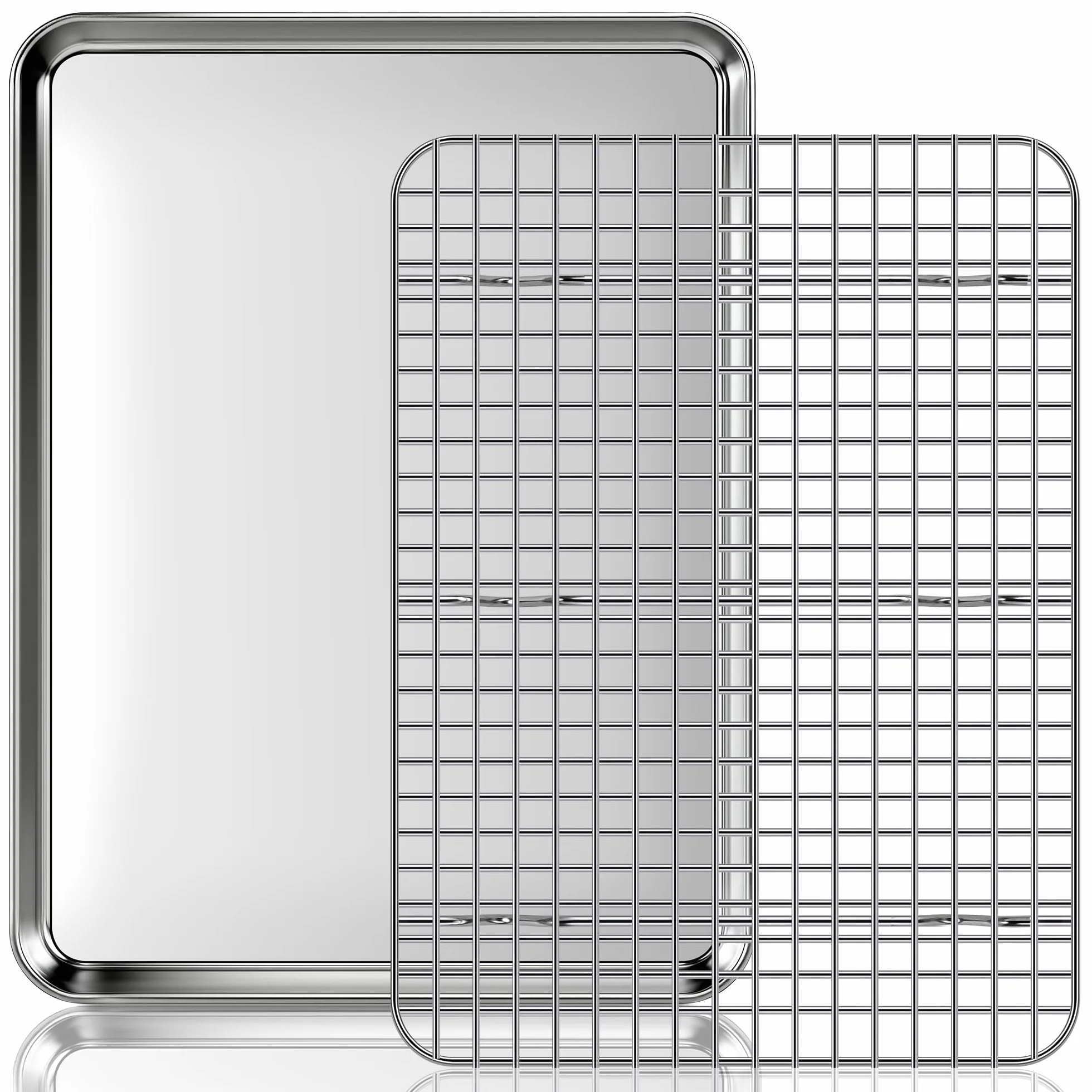 Fire More Teglia da Forno con Griglia di Raffreddamento Rimovibile in Acciaio Inox, Set da 1 Pezzo (1 teglia + 1 griglia), 40,5x30,5x2,5cm, Lucida e Antiruggine, Lavabile in Lavastoviglie