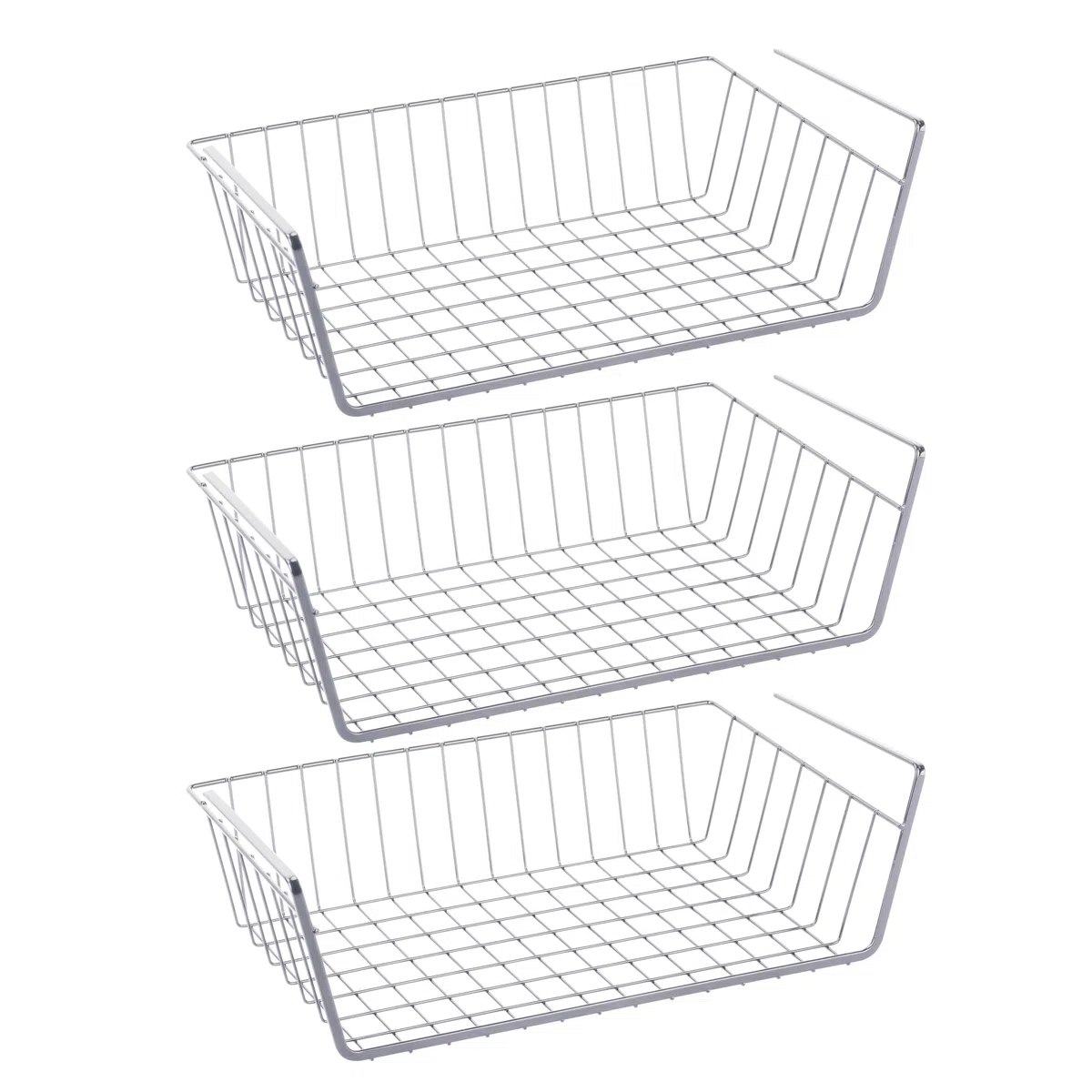 RICOO Cesto Portaoggetti Set da 3 Sottopiano per Ottimizzazione Armadio KR001Sx3, per Cucina Ufficio Bagno 37,5 x 9,5 x 22 cm Argento