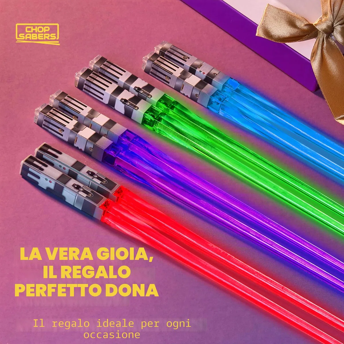 ChopSabers Lightsaber - Bacchette luminose a LED (4 paia, rosso, verde, blu, viola)