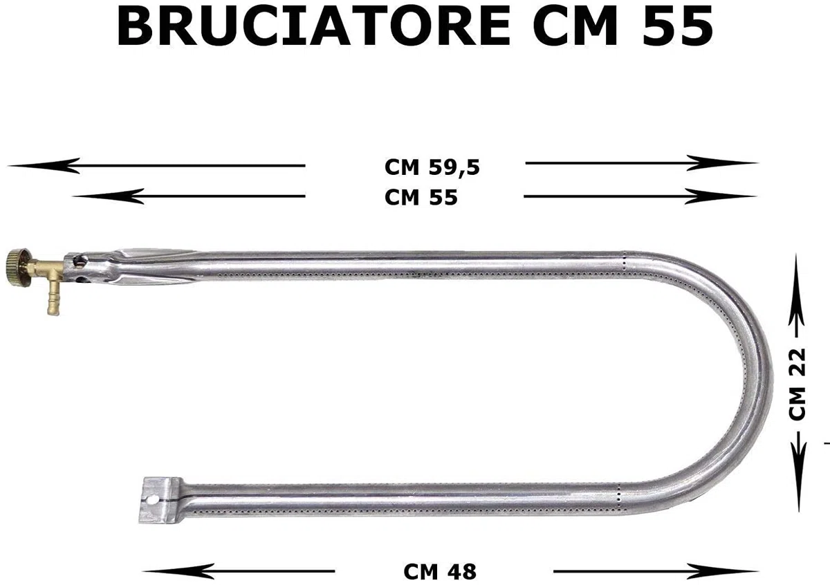 Bruciatore a Gas cm 55 a U ricambio universale per barbecue pietra ollare pietra lavica piastra ghisa (BRUCIATORE GAS GPL) potenza erogata 7 kw