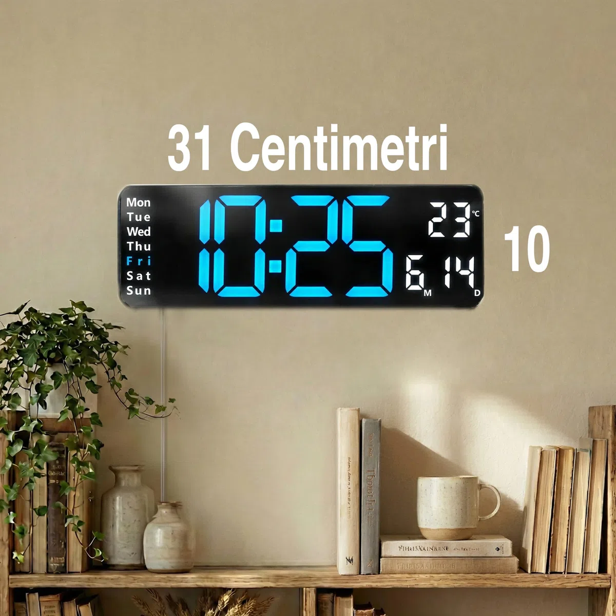 Opis Technology Clock 1 XL Blu/Bianco - Orologio da Parete Digitale LED 31cm, Telecomando & Timer - Per Palestra, Ufficio e Casa (Alimentazione a Cavo)
