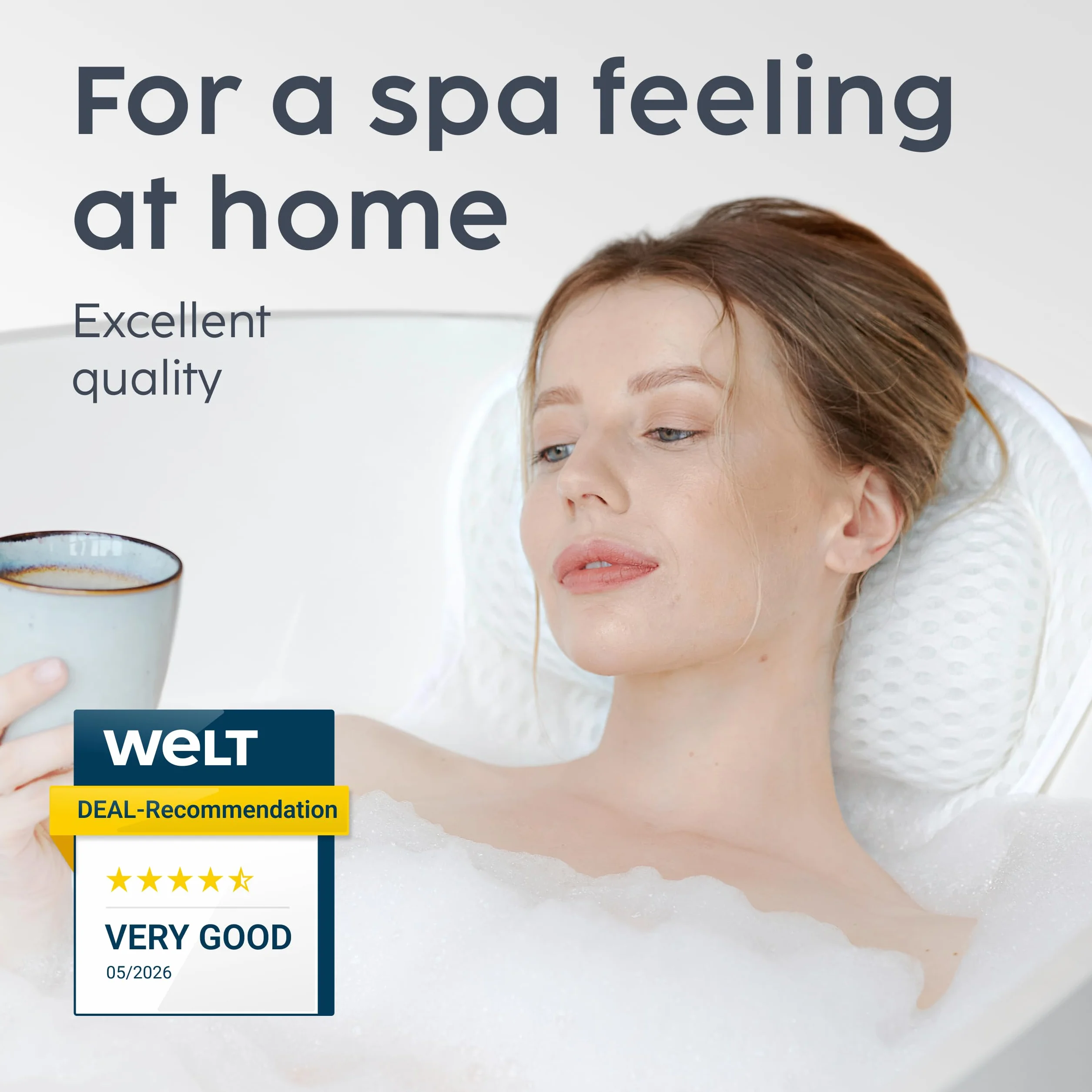 Vesta+ Cuscino vasca da bagno L Bianco con ventose e ganci, Cuscino da vasca test vincitore come cuscini vasca e cuscino per vasca da bagno, cuscino per la vasca da bagno e cuscino per vasca