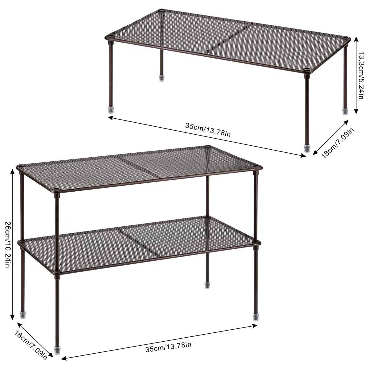 Lonian Confezione da 2 organizer per armadietti da cucina, espandibili e impilabili, per bagno, cucina, lavanderia (marrone)