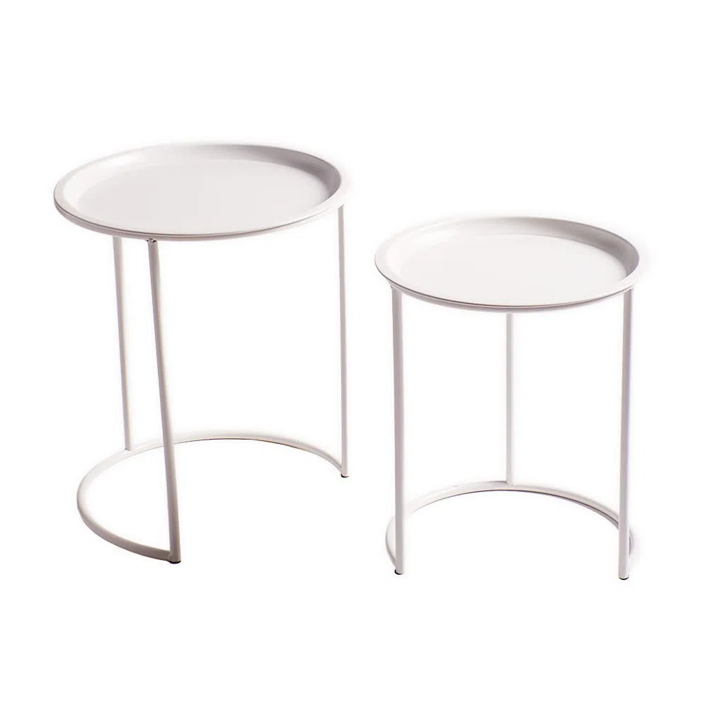 Set 2 tavolini caffè laccati bianco opaco impilabili - tavolini design set salvaspazio - 2 pz (Bianco) - Pronta consegna