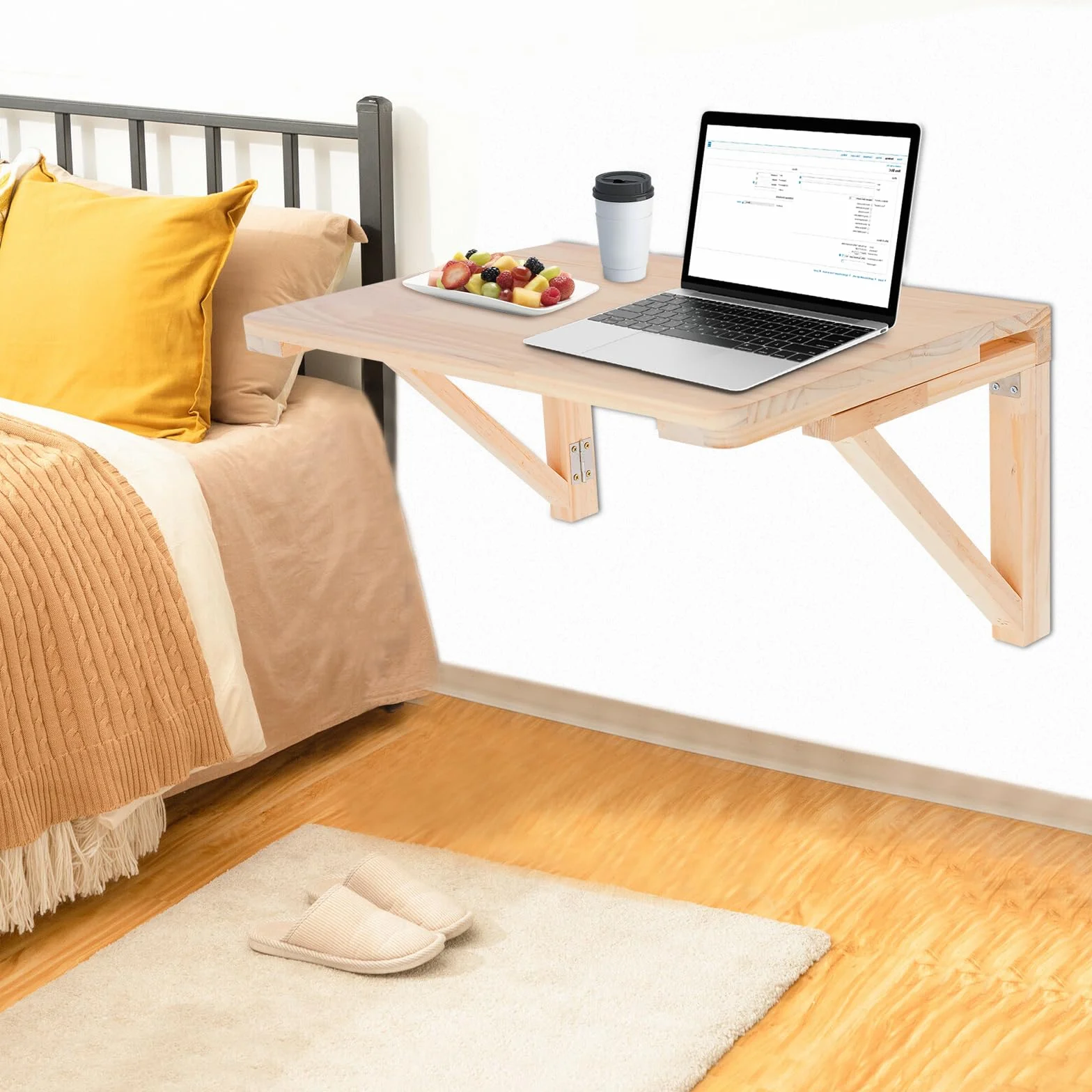 Tavolo pieghevole da parete, in legno di pino – 60 x 40 cm, pieghevole e salvaspazio, per home office/cucina/balcone, con accessori di montaggio (60 x 40 cm)