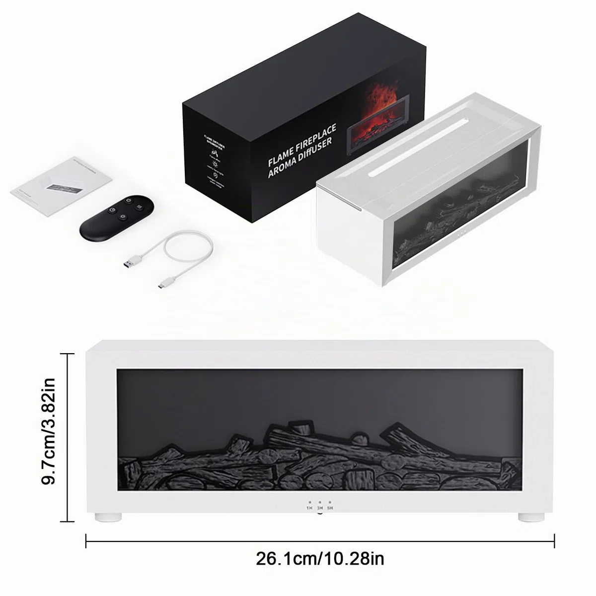 Diffusore di Oli Essenziali a Fiamma 3D, Umidificatore con Luce a Fiamma del Camino da 150ml con Timer, Protezione di Spegnimento Automatico, Luce Notturna LED a 7 Colori e Telecomando, Diffusore di