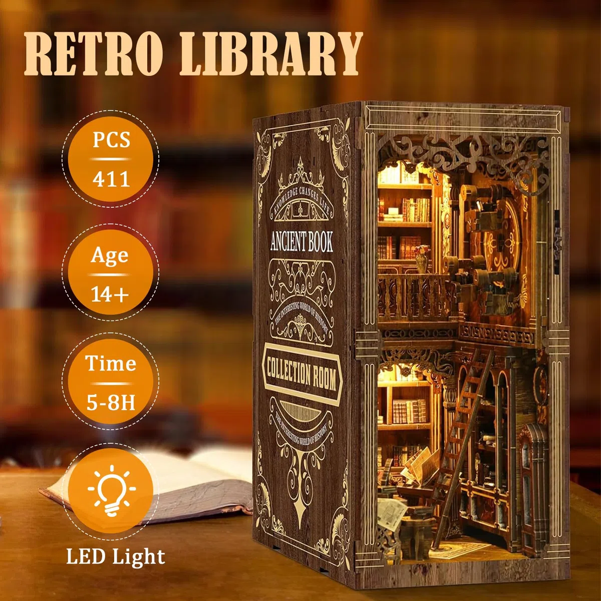 Kit Book Nook DIY per Adulti, Modellismo 3D Creativo per Decorare Librerie, Kit Casa Miniatura con Luce LED, Idea Regalo Creativa per Adulti e Adolescenti a Partire dai 14 Anni