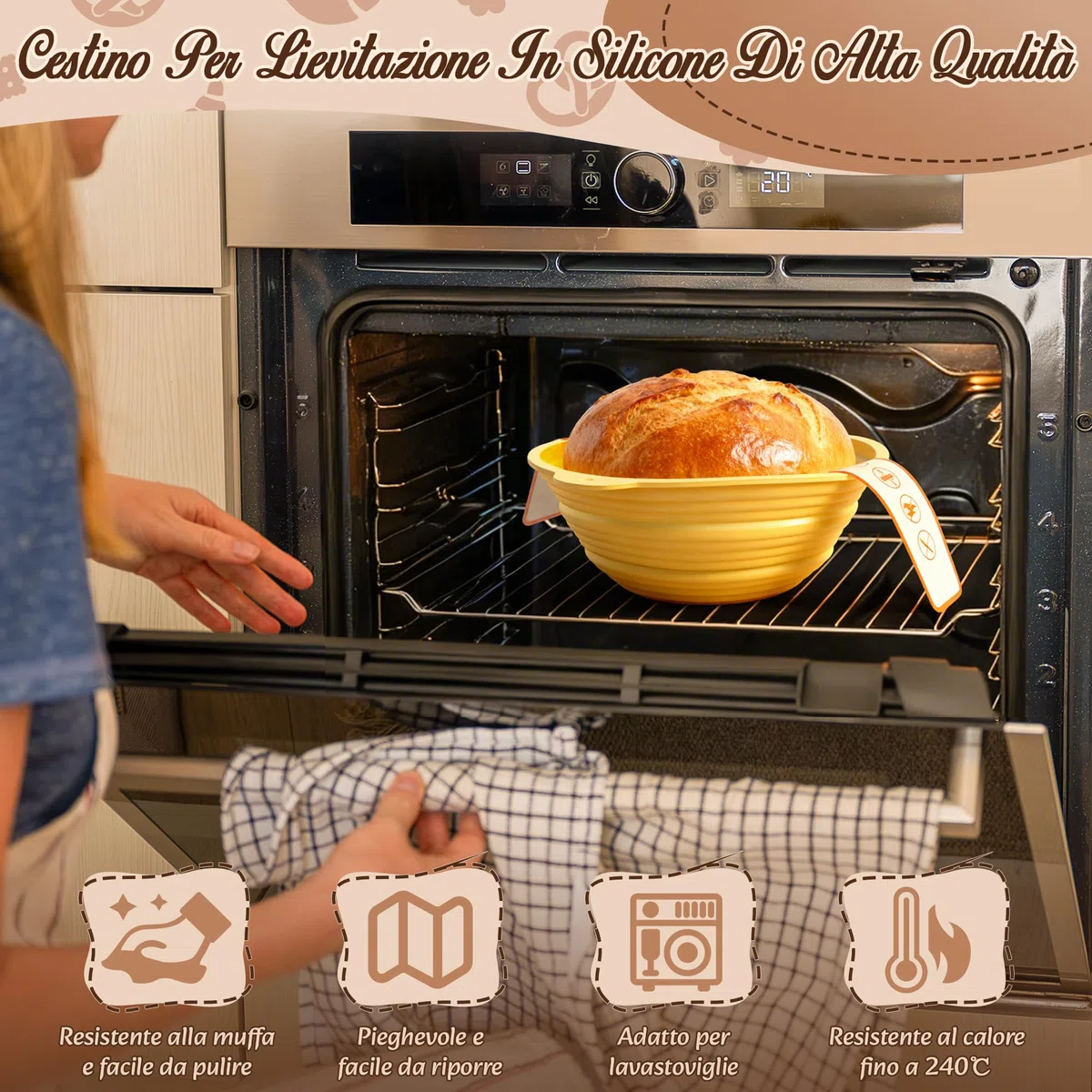 Charmofun Set di Cestini Lievitazione Pane, Kit Completo per Pasta Madre, 2 Cestino Pane Silicone, Kit Preparazione Pane in Casa, Regalo per Principianti e Panettieri Esperti