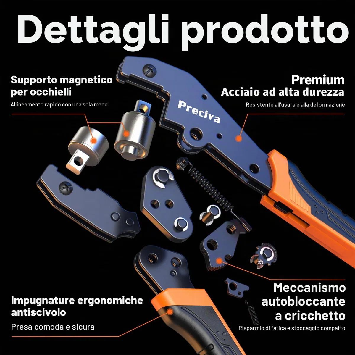 Preciva Set professionale di pinze per occhielli con 300 occhielli (diametro 10 mm), occhiello magnetico, occhielli per tessuti, teloni e tende da sole
