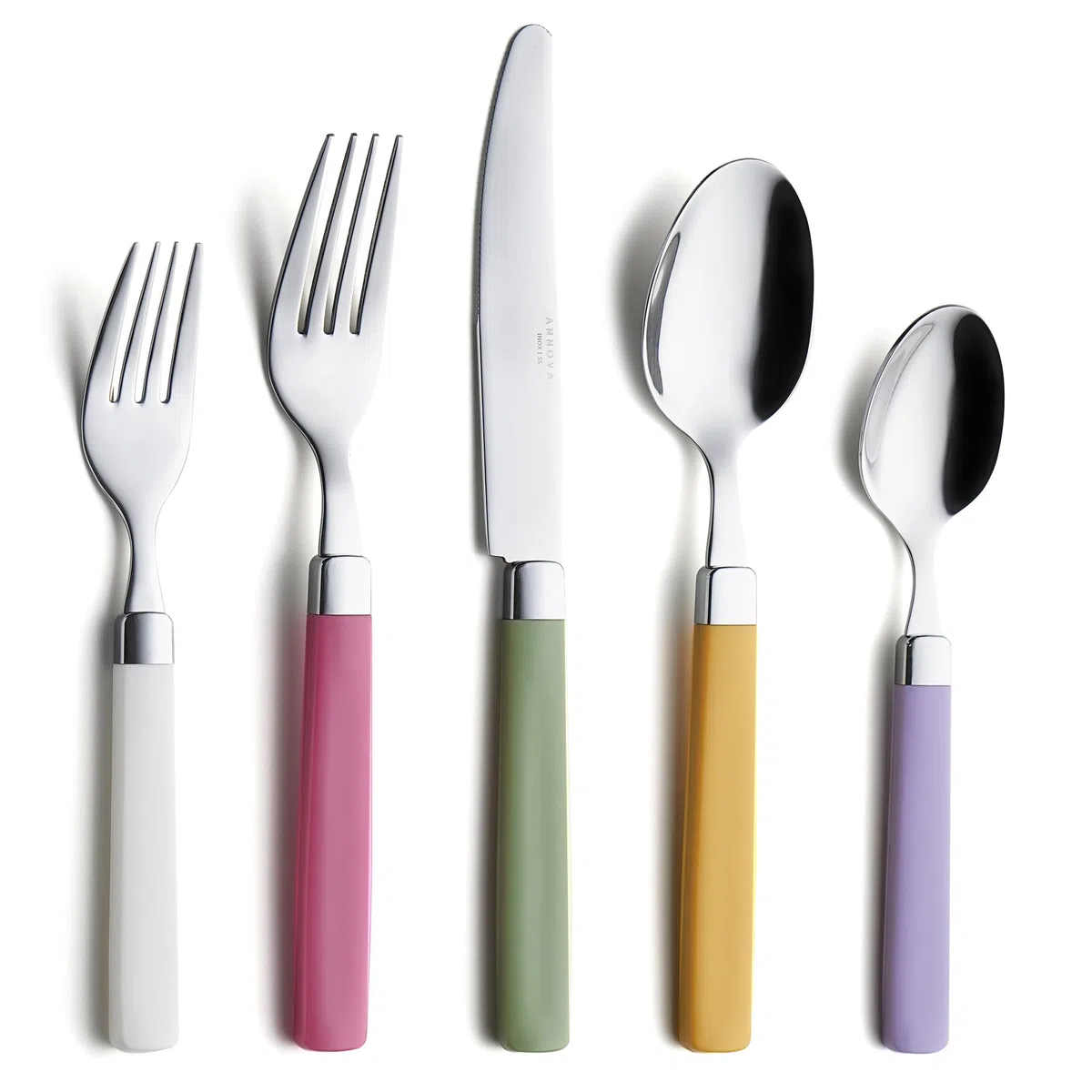 ANNOVA Set di posate in acciaio inox - Manici colorati - Forchette per la cena, forchette per l'insalata, coltelli da tavola, cucchiai e cucchiaini (mix, 20pieces)