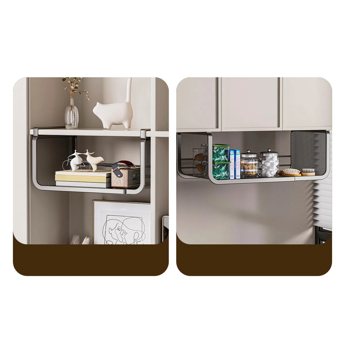 Generico Di Archiviazione Sotto Mensola - Organizzatore Sotto Mensola Multifunzionale,Cestino Appendibile Multifunzionale per Armadio Bagno Cucina Scaffale di Archiviazione Espandibile