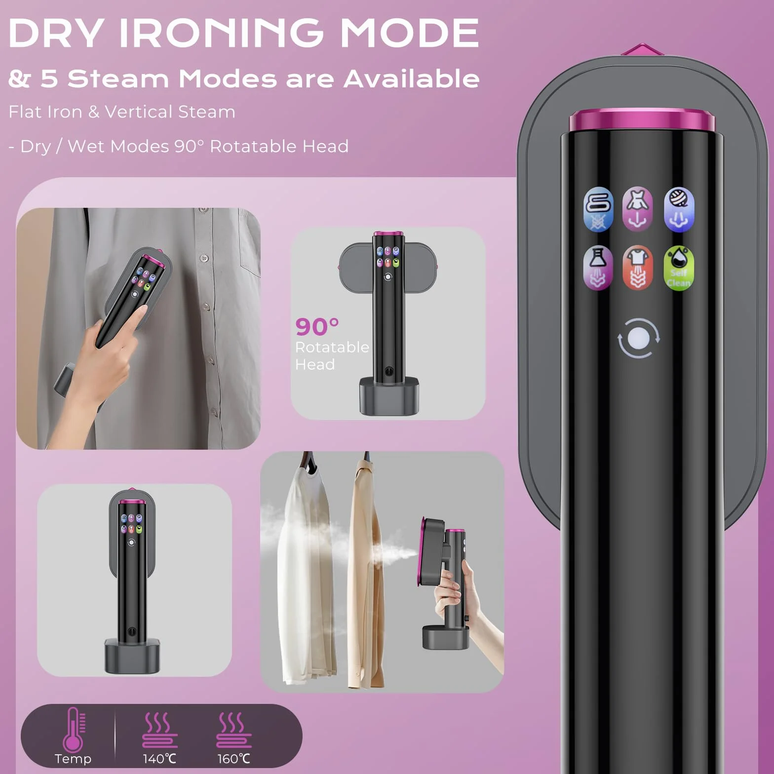 1300W Ferro da Stiro Verticale, 2-in-1 Ferro da Stiro Portatile con Serbatoio 200ml, Riscaldamento 10s, 5+1 Modalità di Stiratura con Guanto Mini Ferro da Stiro per Casa Ufficio Viaggi Adatto