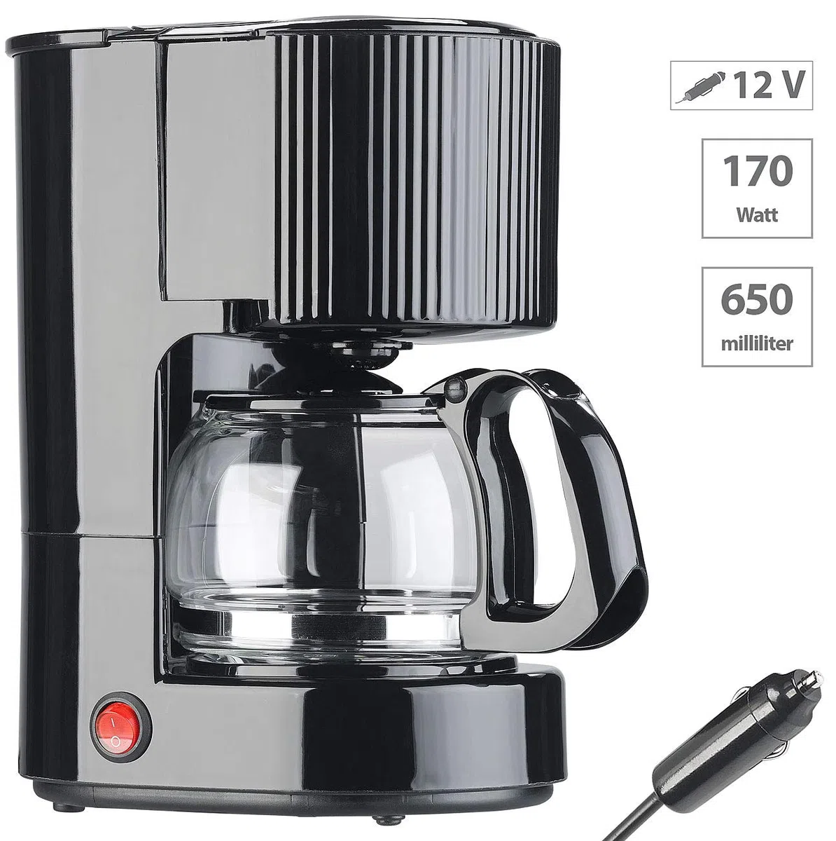 Rosenstein & Söhne Filter Coffee Machines - macchina da caffè 12v: Macchina per caffè filtro per auto, fino a 3 tazze, 650 ml (da 12 volt, campeggio, viaggio)