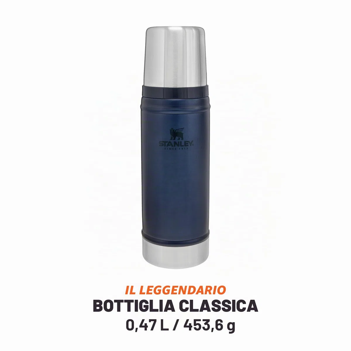 Stanley 1913 Classic Legendary Thermos - Mantiene La Temperatura 15 Ore (Caldo/Freddo) - Borraccia Termica 500Ml - Senza BPA - Acciaio Inox - Termos