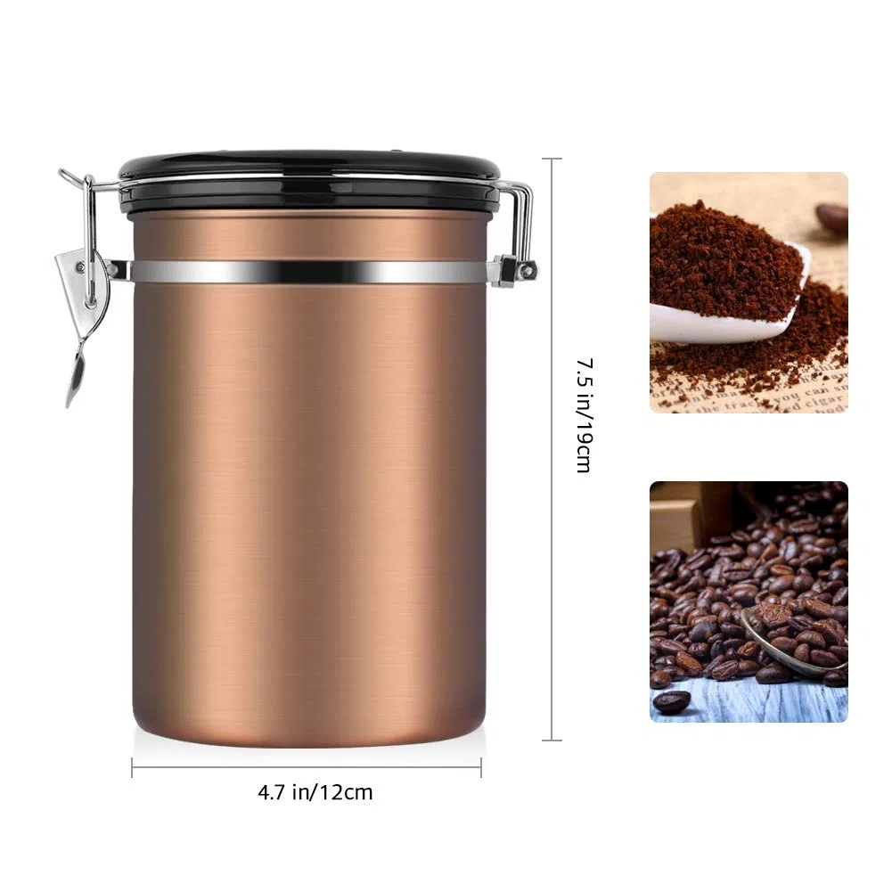 Jeffergarden Contenitore per Caffè in Acciaio Inox, 1,8L, Contenitore Ermetico con Valvola e Indicatore Data, per