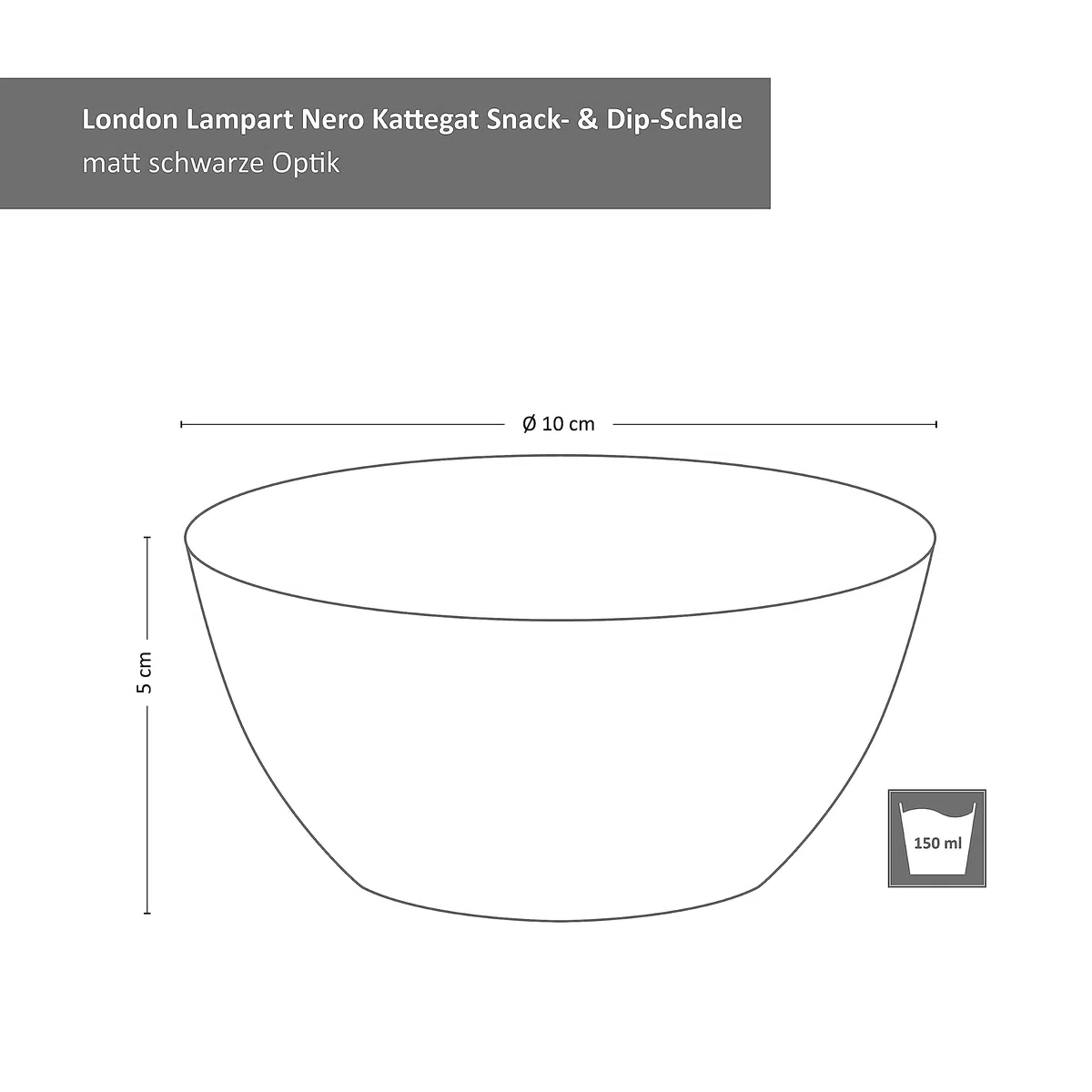 MamboCat London Lampart Nero Kattegat - Set di 12 ciotole per snack e dip, Ø 10 cm, 150 ml, 12 persone, nero opaco, ciotola per composta, dessert mini ciotola, per antipasti & Co I in gres