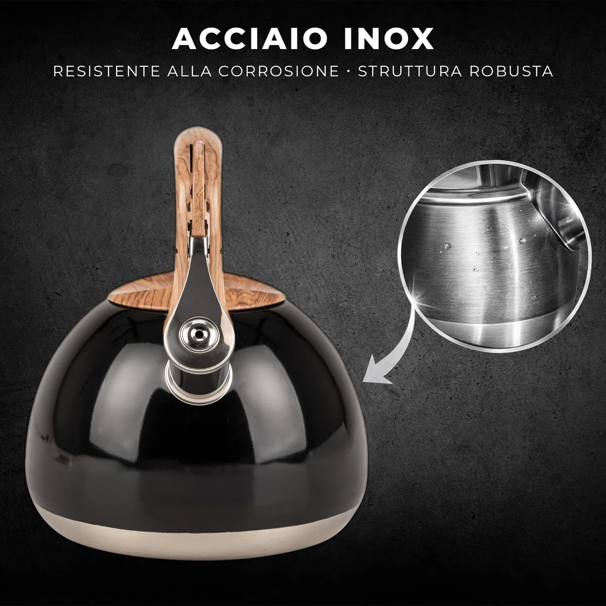 KARL HAUSMANN Bollitore Acqua per Induzione - 3L - Nero Bollitore Acciaio Inox non elettrico - Teiera Fischio per Gas da Fornello - Tea Kettle Stove Induction