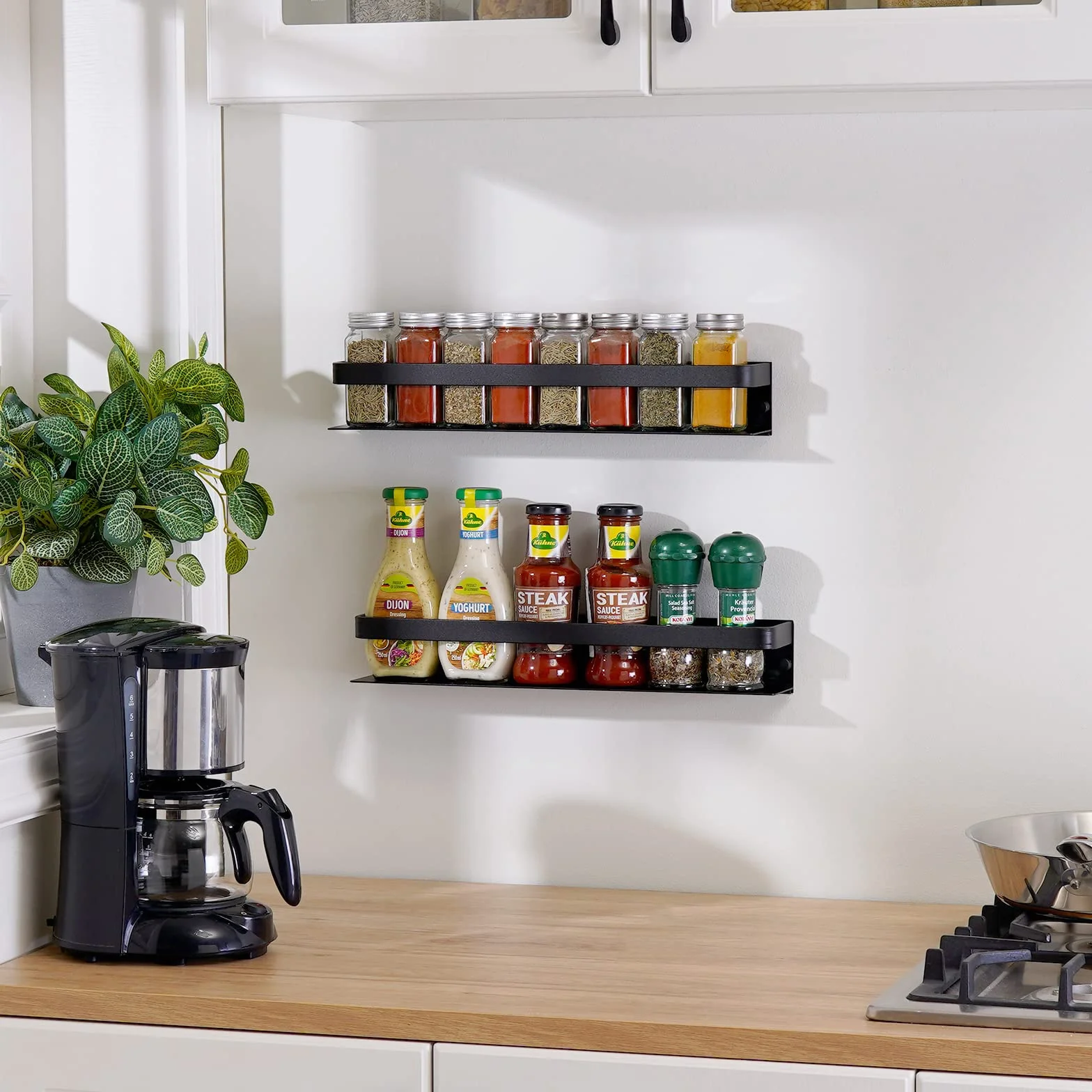 KES Porta Spezie Nero Portaspezie Cucina Mensola Organizzatore 40CM Appendere Alluminio Supporto da Parete 2 Pezzi, KSR401S40-BK-P2