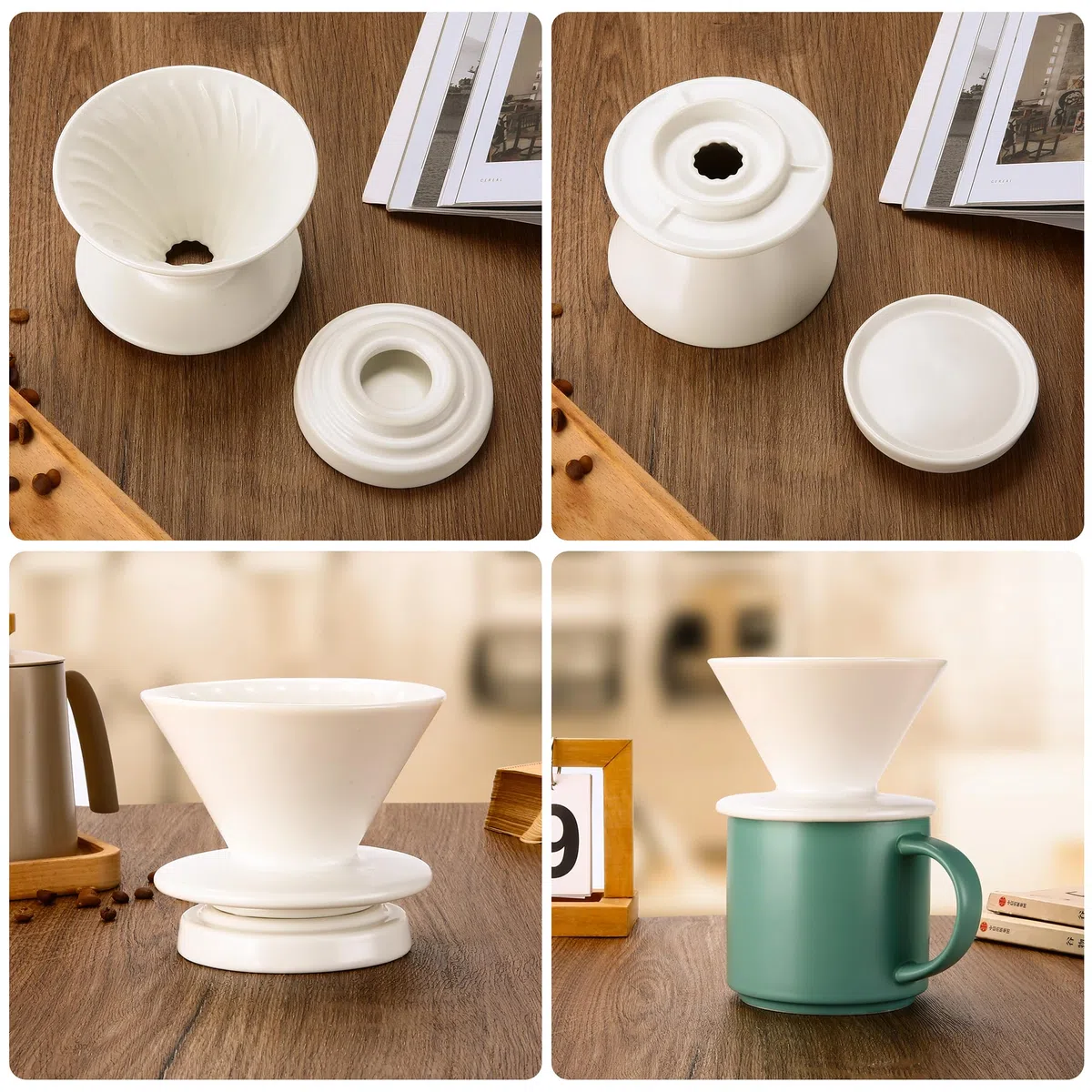 Macchina da caffè versare, gocciolatore in ceramica con 100 filtri di carta misura 02, server da caffè in ceramica con coperchio, 450 ml, adatto per 1-2 persone (bianco A)
