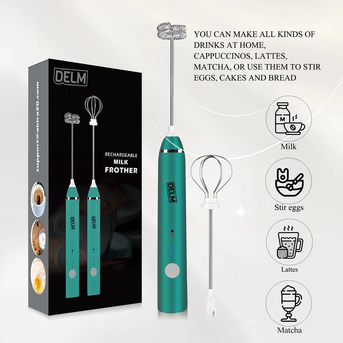Delm Montalatte elettrico USB Accessori Frullatore in acciaio inossidabile (verde)