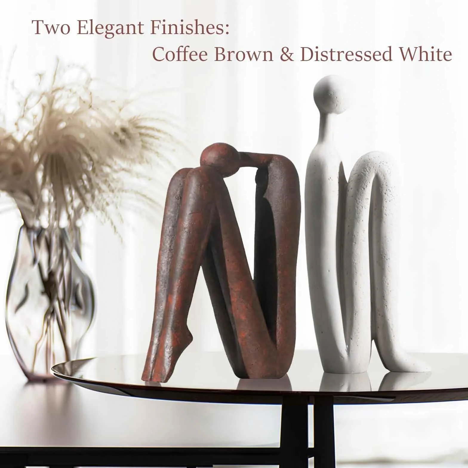 Fermalibri Decorativi in Ceramica – Set da 2 Pezzi – Fermalibri Pesanti per Librerie, Scrivania e Ufficio – Statua Astratta –Bianco e Marrone