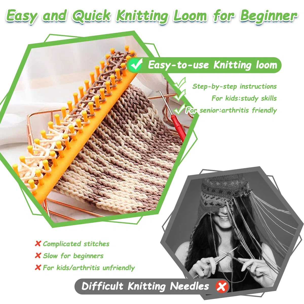 Katech 3 pezzi telai per maglieria rettangolari pioli sparsi telaio di diverse dimensioni colorate in plastica set di telai per tessitura sciarpa