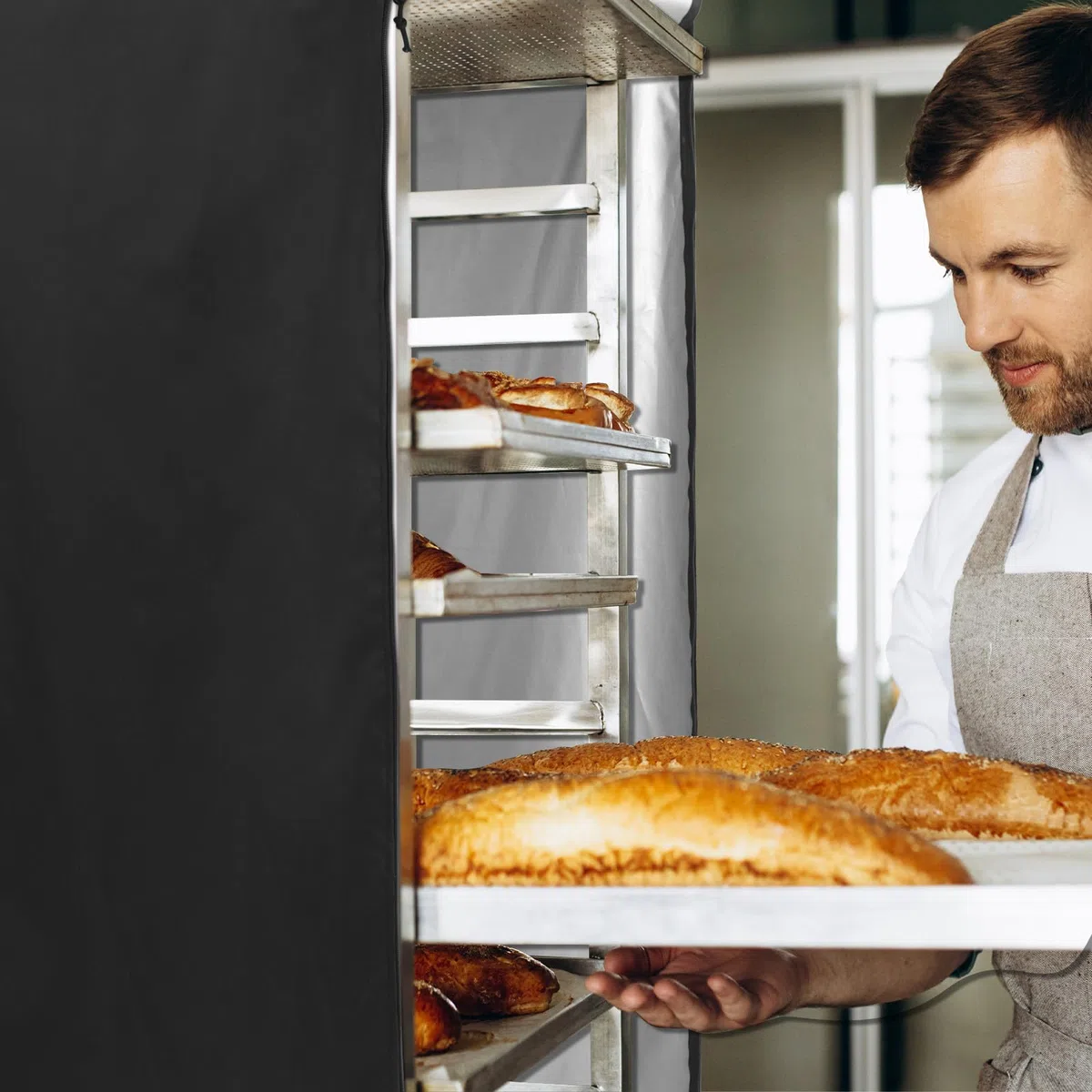 Copertura Protettiva per Griglia e Teglia da Forno Oxford Nero 420D 59X72X163 CM Copertura per Portapane e Rack da Panetteria Resistente e Salvaspazio per Uso Cucina