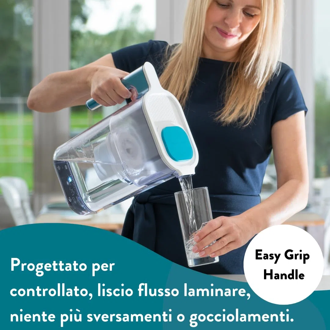 Aqua Optima Perfect Pour Caraffa Filtro Acqua e Cartucce Filtro Acqua 1 x 30 Giorni Evolve+, capacità 3,6 litri, per Riduzione di Microplastiche, Cloro, Calcare e Impurità, Blu