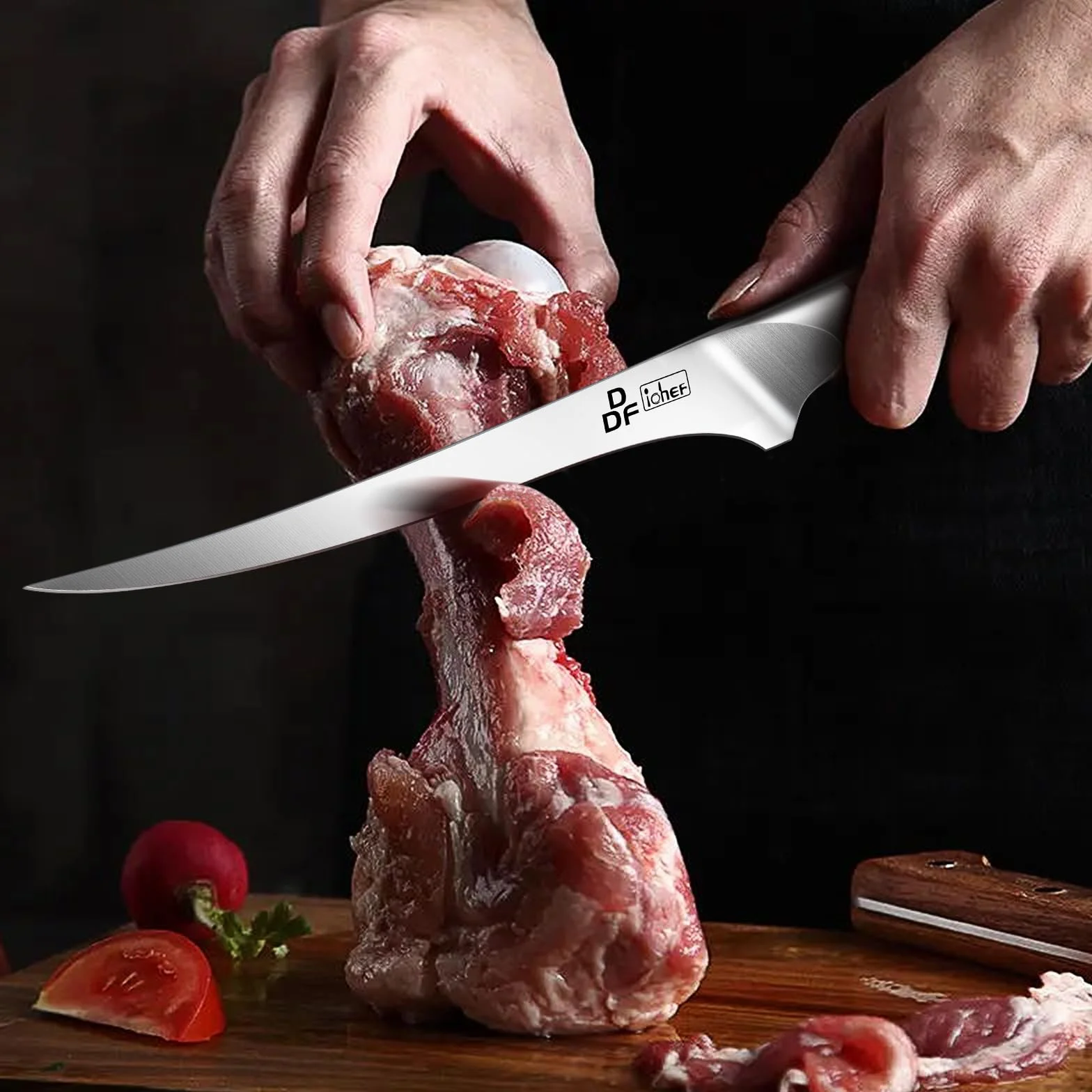 DDF iohEF Coltello per Sfilettare 18 cm, Coltello da Disosso Professionale Bordo Disossare Pesce e Carne in Acciaio Inossidabile al Carbonio Super Affilato