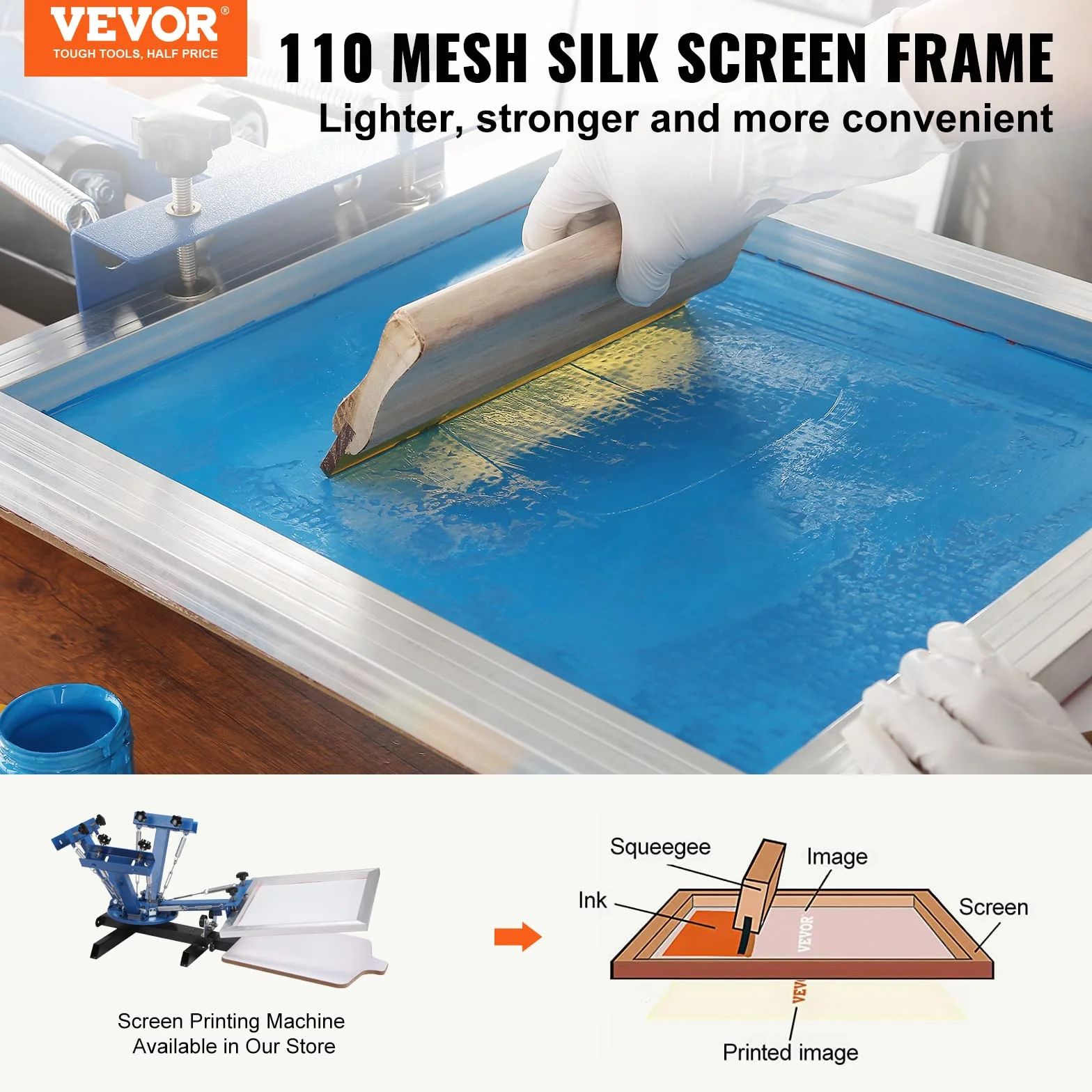 VEVOR Kit di Telaio per Stampa Serigrafica Lega di Alluminio 25,4 x 35,6cm 110 Maglie Pulizia Facile, Telaio Serigrafico 6 Pezzi per Macchina di Stampa Serigrafica Spessore 2,5cm Quantità Maglie 110