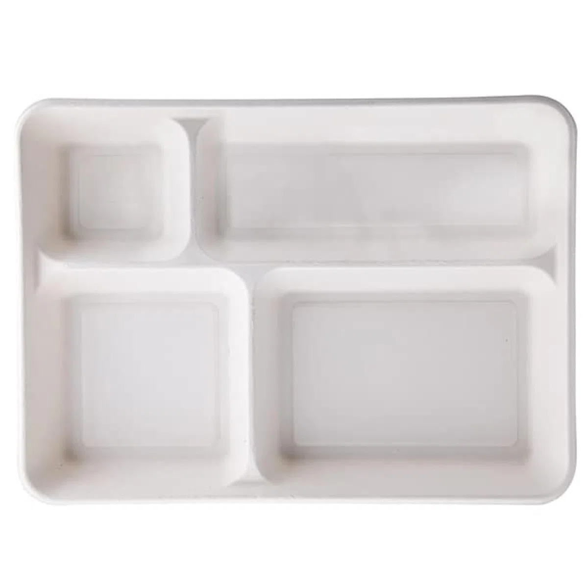40 pezzi Vassoio biodegradabile - 4 scomparti - 37 x 27 x 3,6 cm - canna da zucchero - bianco - conf. 40 pezzi