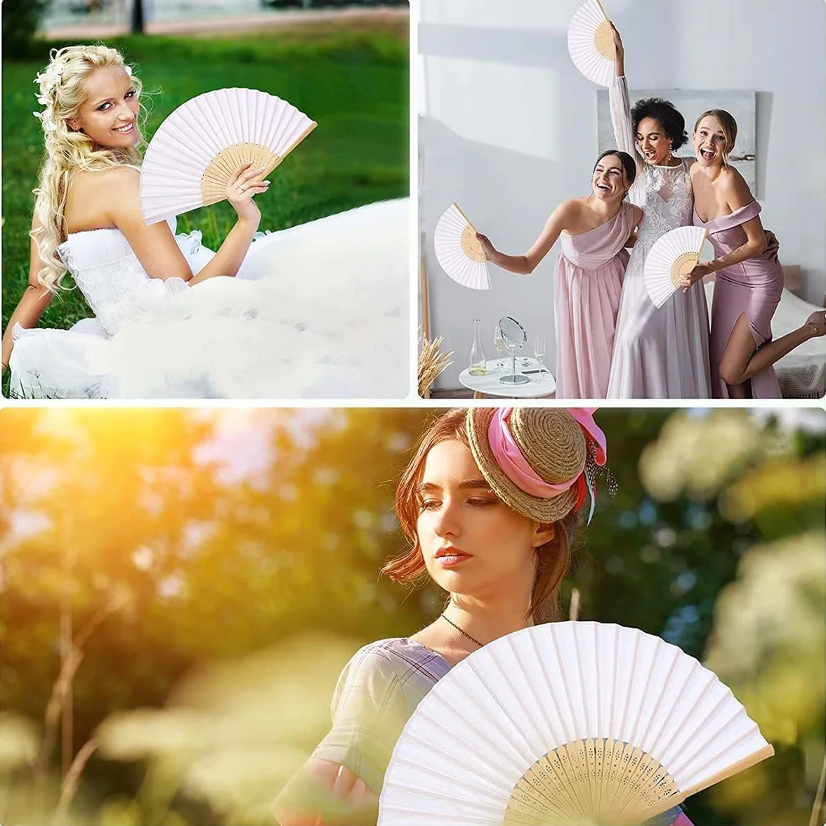 30 Pezzi Ventagli Matrimonio Bianchi Pieghevole Carta con Sacchetti Organza bianco Ventaglio Bianco per Regali Matrimonio
