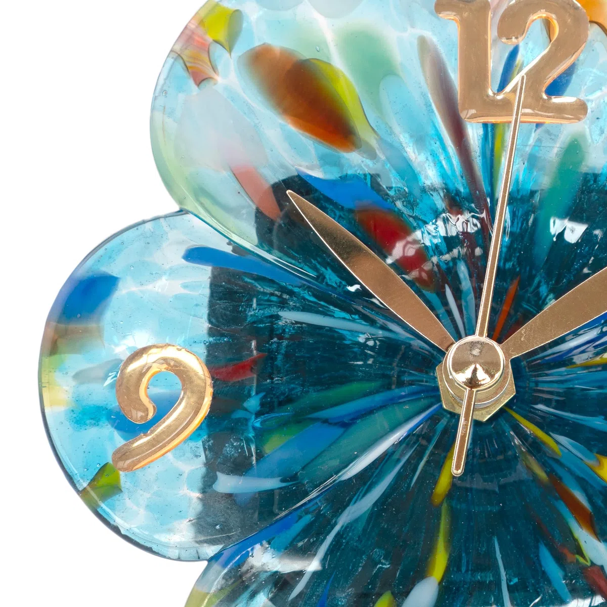 MurArt Orologio da Tavolo in Vetro di Murano realizzato a mano con una Forma di Fiore e misure 15x15 cm Made in Italy (1, Acquamare)
