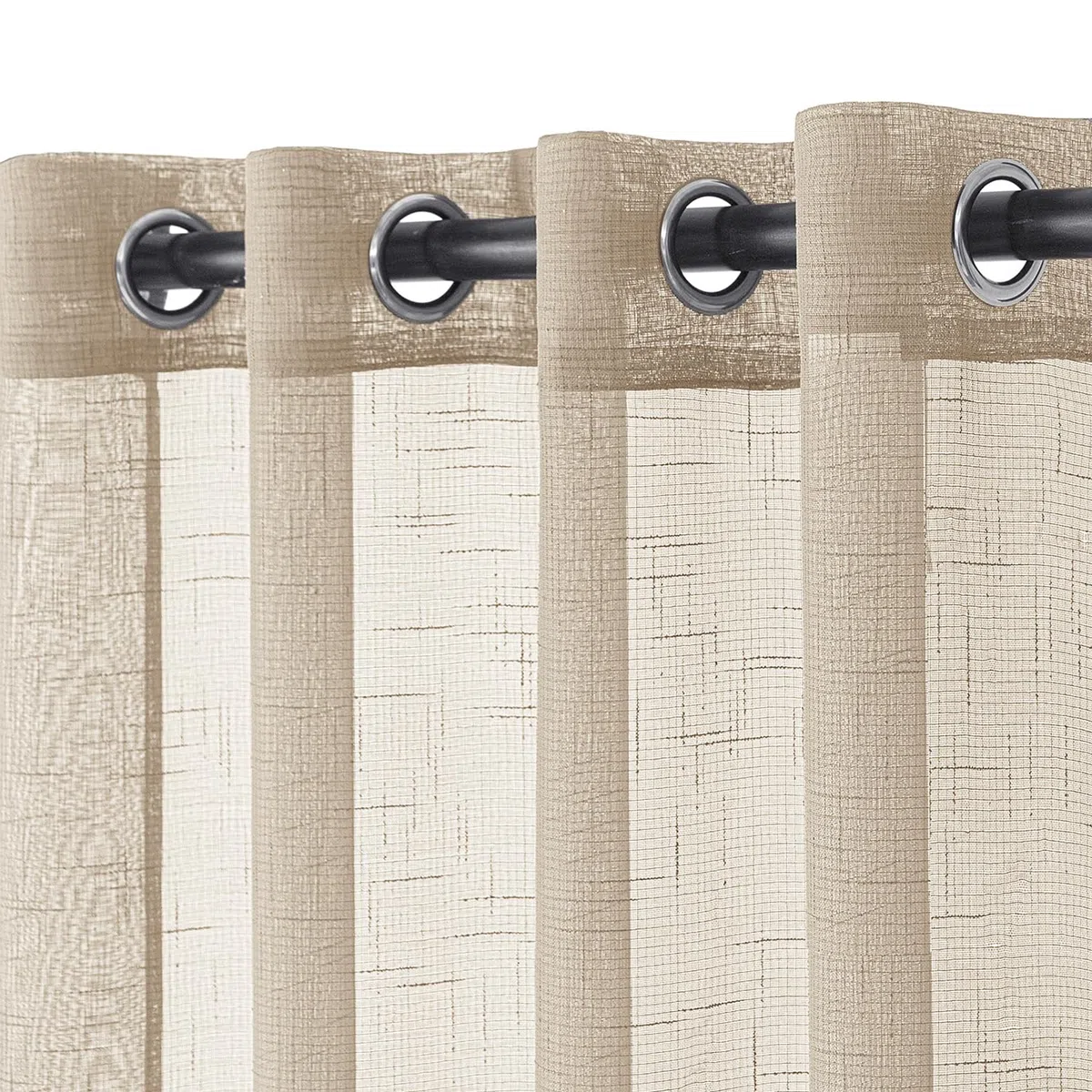EMEMA Set di 2 tende in voile trasparenti in lino con occhielli, per soggiorno moderno, tenda decorativa per camera da letto, con occhielli, 140 x 260 cm (B x H) beige