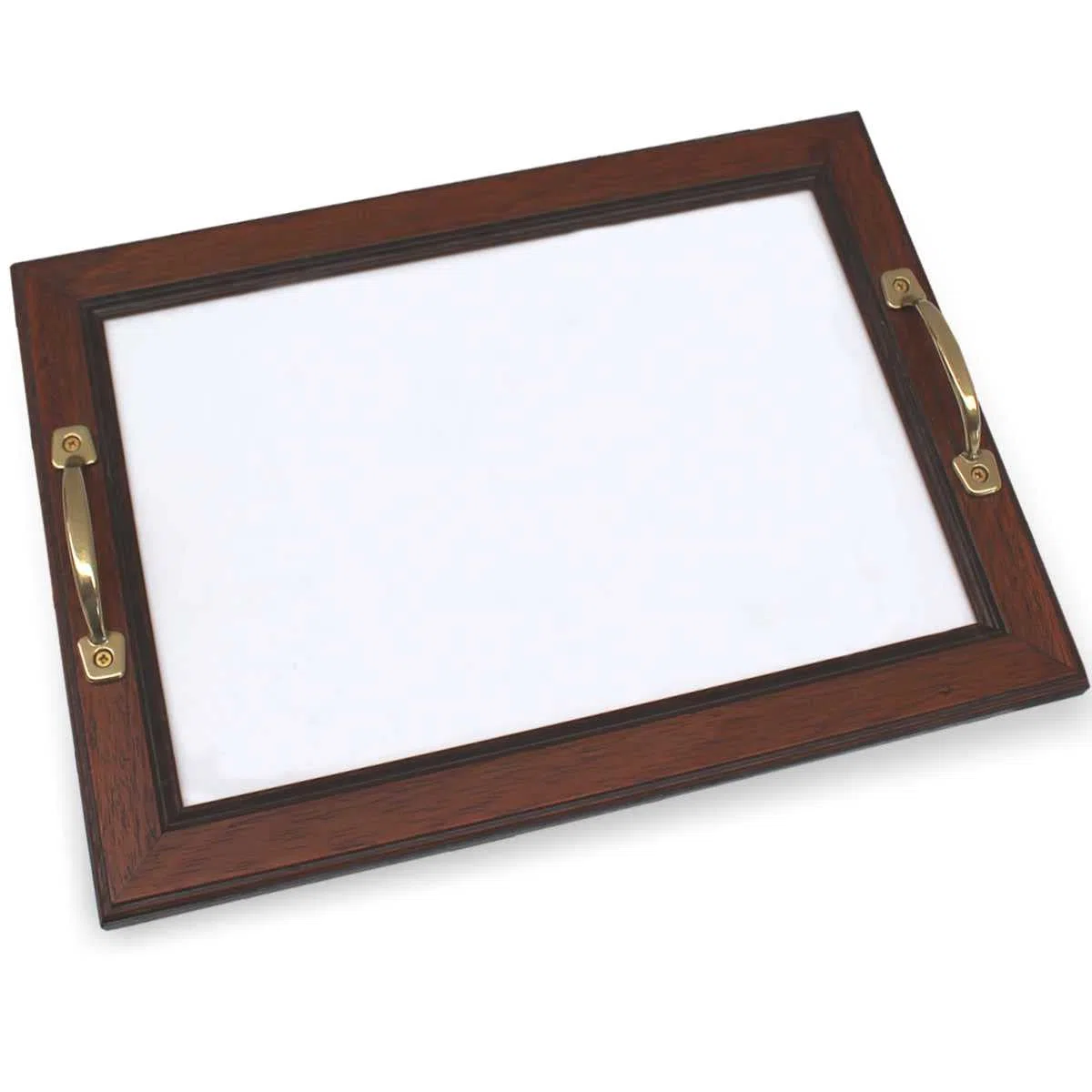 Vassoio in legno marrone con tela aida da ricamare a punto croce, finestrella 29x19