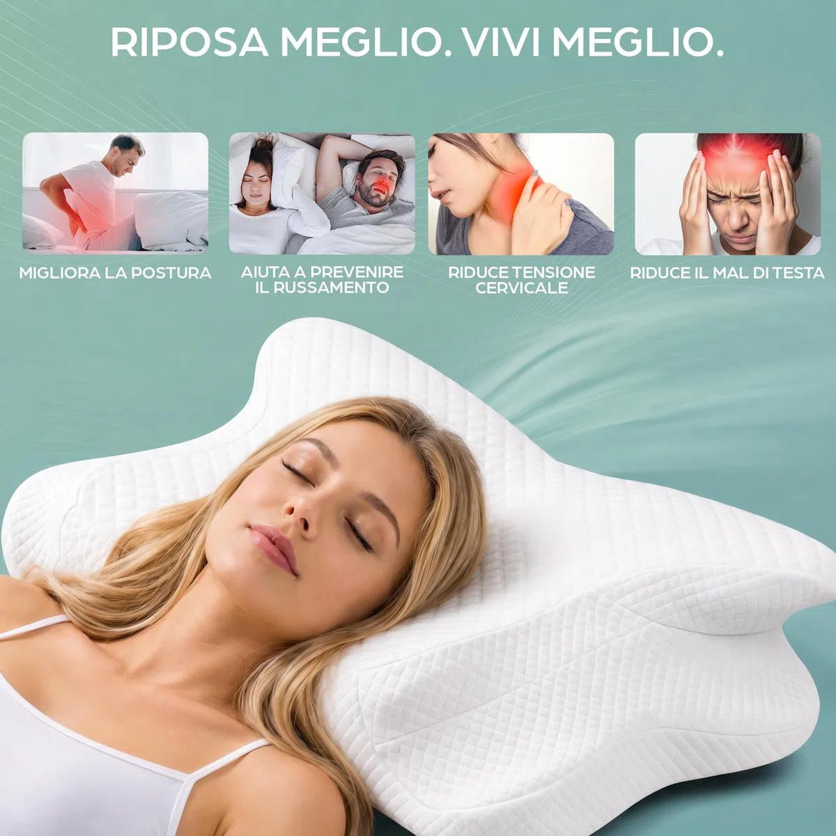 Cuscino Cervicale per Dormire | Cuscino Memory Foam Cervicale Anatomico OEKO-TEX | Cuscino per Cervicale Ergonomico Supporto al Collo | Guanciale Anallergico Sfoderabile e Lavabile Federa Traspirante