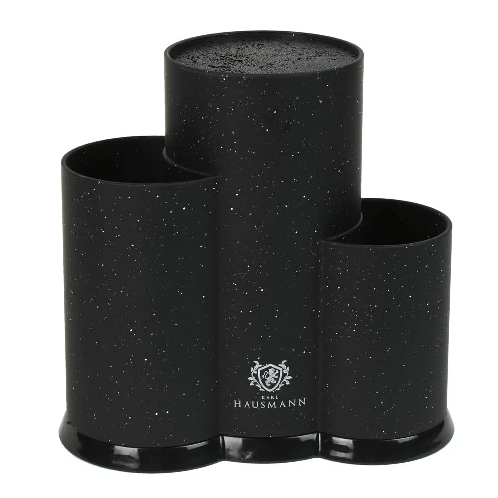 KARL HAUSMANN Ceppo Coltelli Universale Nero 3 in 1 - Porta Coltelli da Cucina Vuoto con Inserto a Setole e Porta Utensili, Organizer Cucina per Coltelli da Chef e Pane