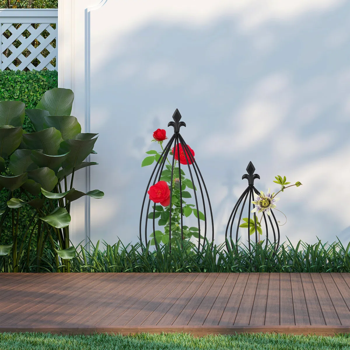 Relaxdays Supporto per Piante Rampicanti da Giardino, Set da 2 Tralicci di Sostegno Edera e Rose, Obelisco Acciaio, Nero