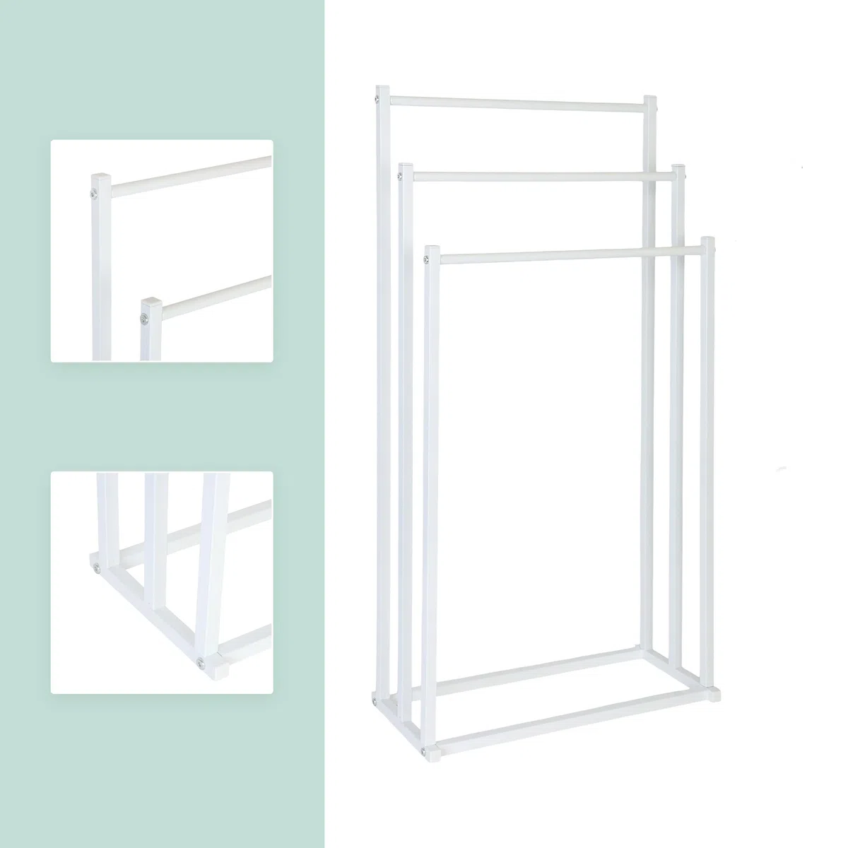 Portasciugamani Relaxdays, H x L x P: 86 x 44 x 21 cm, Metallo, 3 stanghe, Bagno, portasciugamani, Bianco
