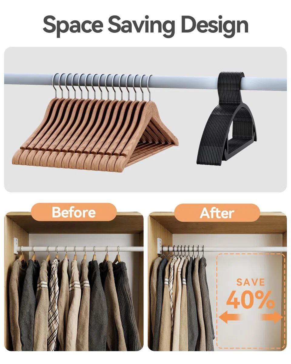 ABHENG Grucce 100 Pezzi, Grucce Appendiabiti in Plastica, Resistenti Sottili a Risparmio di Spazio, All-in-One per Abiti Costumi Jeans Maglie, 41,7 x 21cm, Nero, APY08100B