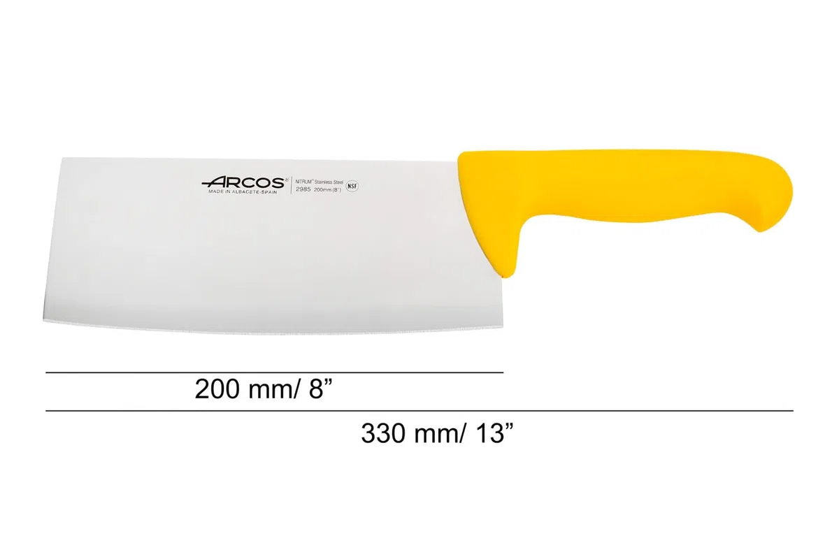 Arcos Serie 2900, Mannaietta Mannaia da Cucina Coltello Scannare Coltello Macellaio, Lama Acciaio Inossidabile NITRUM 200 mm, Manico Polipropilene, Colore Giallo