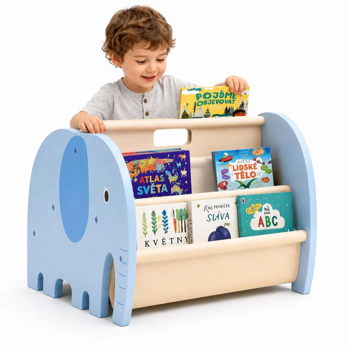 Libreria per bambini in legno, Libreria Montessori per Bambini, Scaffale Porta Libri Doppia Faccia con Tasche in Tela, Stile Montessori Portatile con Maniglia, Mobiletto Porta Libri per Cameretta